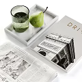 Decorative Ornament Set With Green Plants Vase Pears Books Magazines And Tray