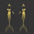 Game Movie Mermaid Character with Green Tail and Decorative Outfit Holding Weapons
