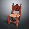 Vintage Wooden Chair With Carved Sunflower Backrest And Woven Seat Design