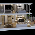 Modern Living Dining Room Interior With Open Layout Sofa Dining Table Windows And Plants
