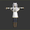 Fantasy Character With White Long Hair Elf Ears White Robe Gold Trim Blue Pants Boots