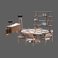 Round Modern Dining Table Set With Wooden Tabletop Radial Wood Grain And Metal Base Chairs