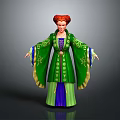 Elegant Game And Movie Character In Green Robe With Red Hairstyle And Golden Decorations