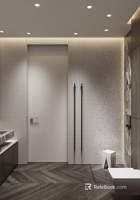 Modern Bathroom Interior Design With Mosaic Tile Walls And Sleek Shower Area 3d model 