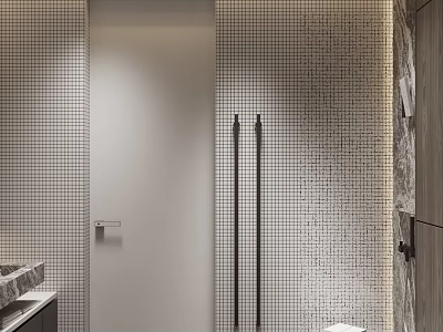 Modern Bathroom Interior Design With Mosaic Tile Walls And Sleek Shower Area 3d model