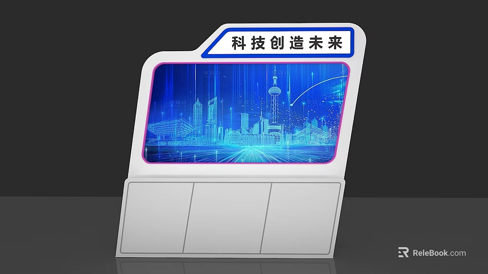 Modern Tech Themed Background Wall With Digital Urban Skyline And Future City Design 3d model 