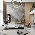 Modern Duplex Living Room Interior Design With Staircase Chandelier Sofa and Curtains