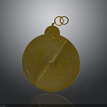 Golden Circular Decorative Item with Intricate Patterns and Double Ring Hanger Antique Style Ornamental Design