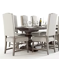 Elegant Dining Table Set With Upholstered Chairs Tableware And Wine Glasses 3d model