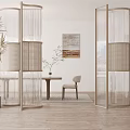 Modern Room Divider With Woven Panels In Minimalist Interior With Plants And Furniture
