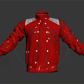 Fashionable Red Stand Collar Jacket With Contrast Shoulder Panels And Metal Buttons