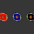 Colorful Spinners With Red Blue Black Bodies And Yellow Decorative Patterns