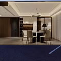 Elegant Warm Modern Living And Dining Interior With Wood Veneer And Marble TV Wall