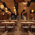 Traditional Japanese Bar Interior With Decorative Canopies Lanterns Calligraphy And Wine Shelves