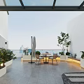Scenic Roof Garden With City View Gray Tiled Flooring White Walls Outdoor Seating And Lighting