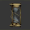 Ornate Hourglass With Gold Frame And Silver Glass Showing Reflection On Black Surface