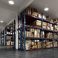 Organized Industrial Warehouse Storage With Metal Shelves Filled With Cardboard Boxes