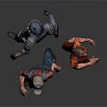 Three Character Models Featuring Prisoner In Orange Jumpsuit Riot Gear Officer And Farmer In Overalls