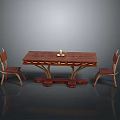 Wooden Dining Table and Chairs Set with Carved Details Unique Curved Base and Candle Holder