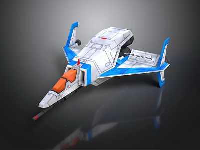 Blue And White Spacecraft Model With Orange Cockpit Wings And Futuristic Cosmic Design 3d model