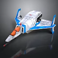 Blue And White Spacecraft Model With Orange Cockpit Wings And Futuristic Cosmic Design
