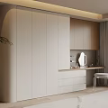 Modern Light Beige Wardrobe With Dressing Table Mirror And Drawers In Bedroom
