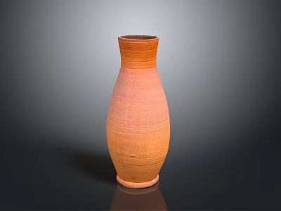Handcrafted Carved Clay Vase Sculpture In Orange Ceramic With Textured Patterns 3d model