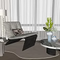 Modern Accent Chair with Side Table Lamp Round Coffee Table Green Plants and Decorative Pillows