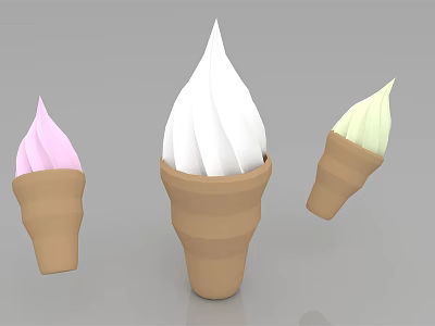 Colorful Ice Cream Cones With Pink White And Light Green Scoops 3d model