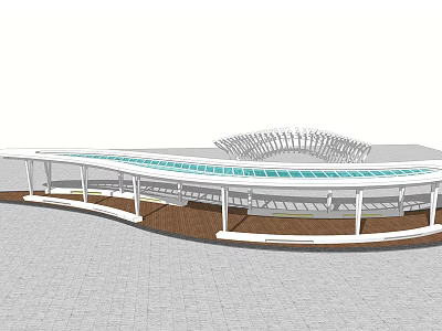 Modern Pergola Design With White Frame And Glass Canopy On Stone Pavement 3d model