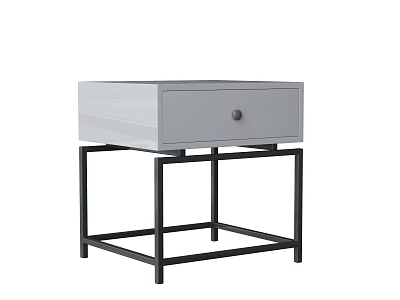 Modern Bedside Table With Single Drawer Round Knob White Top And Black Metal Frame 3d model