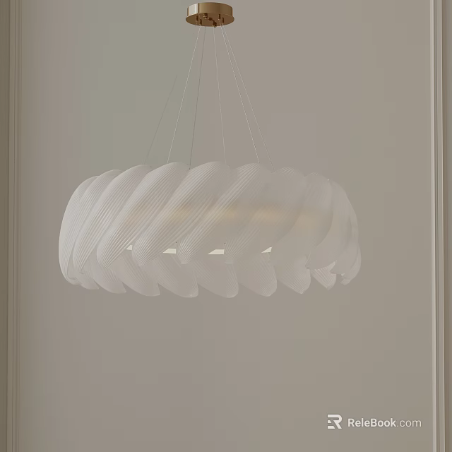 White Curved Petal Shaped Glass Chandelier Hanging In Modern Minimalist Room 3d model 