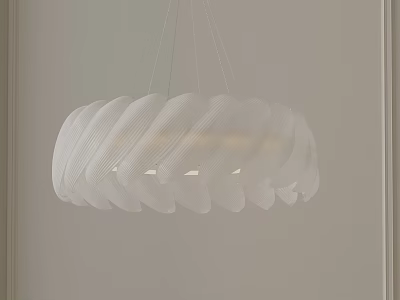 White Curved Petal Shaped Glass Chandelier Hanging In Modern Minimalist Room 3d model