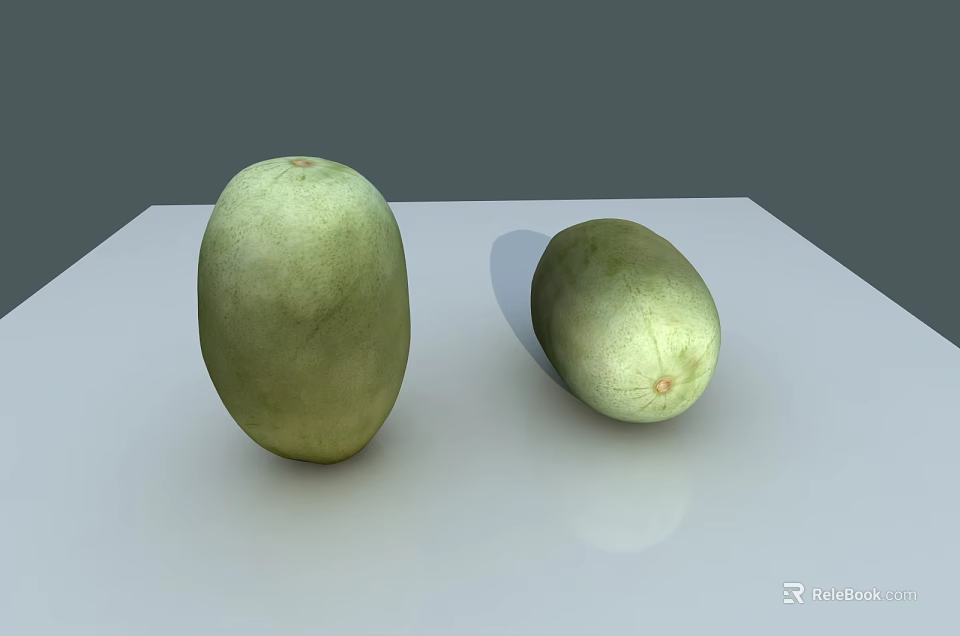 Two Fresh Green Melons Placed On White Table With Gray Background 3d model 