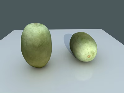 Two Fresh Green Melons Placed On White Table With Gray Background 3d model