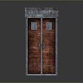 Red Small House Shaped Cabinet With Blue Roof Double Doors And Windows