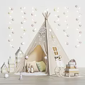 Cozy Teepee Tent With Snowflake Decorations String Lights Pillows Mini House Models And Toys