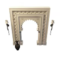 Ornate White Decorative Architectural Component With Arched Design Carved Patterns Wall Lamps And Vase 3d model