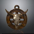Decorative Bull Skull Hanging Ornament With Circular Wooden Frame And Metallic Accents