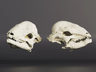 Two White Animal Skulls Displayed on Neutral Background with Textured Surfaces 3d model
