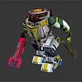 Robotic Character With Biomechanical Features Yellow White Armor And Red Claw Tools 3d model