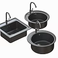 Black Kitchen Sinks with Faucets Square and Round Shapes for Modern Kitchen Use 3d model