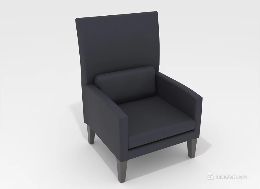 Modern Dark Blue Leisure Chair With High Back Armrests And Solid Dark Supportive Legs 3d model 