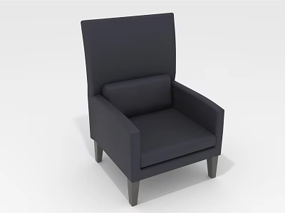 Modern Dark Blue Leisure Chair With High Back Armrests And Solid Dark Supportive Legs 3d model