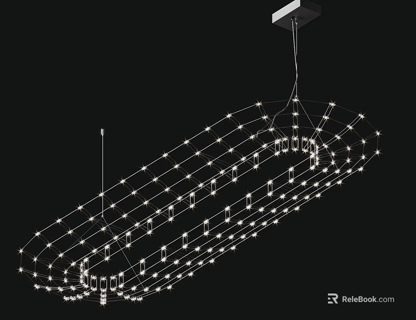 Modern Chandelier With Numerous Small Lights In Irregular Net Like Structure Design 3d model 