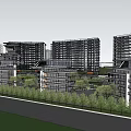 Modern Commercial Complex With High Rise Buildings Green Roofs And Open Courtyards