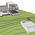 Modern Concrete Detached Villa With Large Glass Windows Terrace And Steps