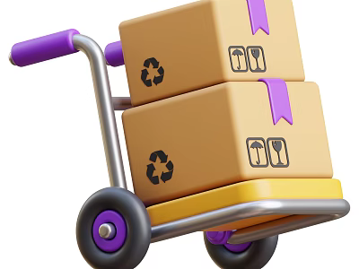 Durable Utility Cart Featuring Stacked Cardboard Boxes Recycling and Fragile Symbols 3d model