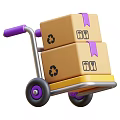 Durable Utility Cart Featuring Stacked Cardboard Boxes Recycling and Fragile Symbols