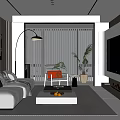 Modern Living Dining Room Interior Design With Sofa Coffee Table Floor Lamp And TV Wall